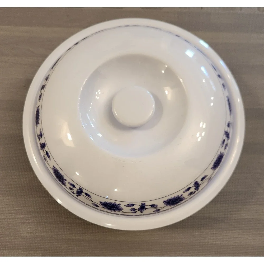 Blue‎ and White Floral Melamine Serving Bowl with Lid 10 Inch Chinoiserie Tureen